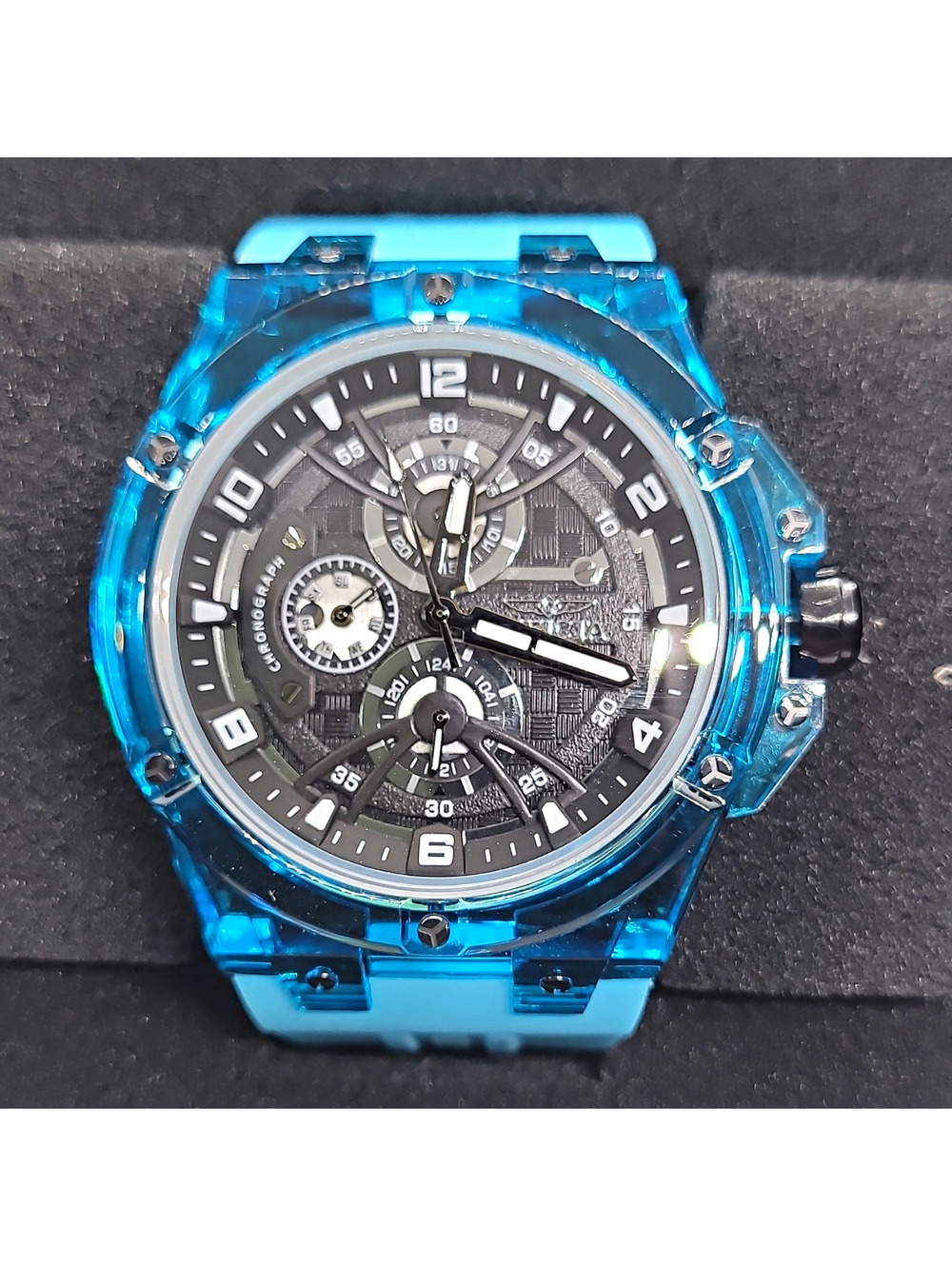 609 Invicta Racing Saphirex Ghost Case Blue Silicone Band 46mm